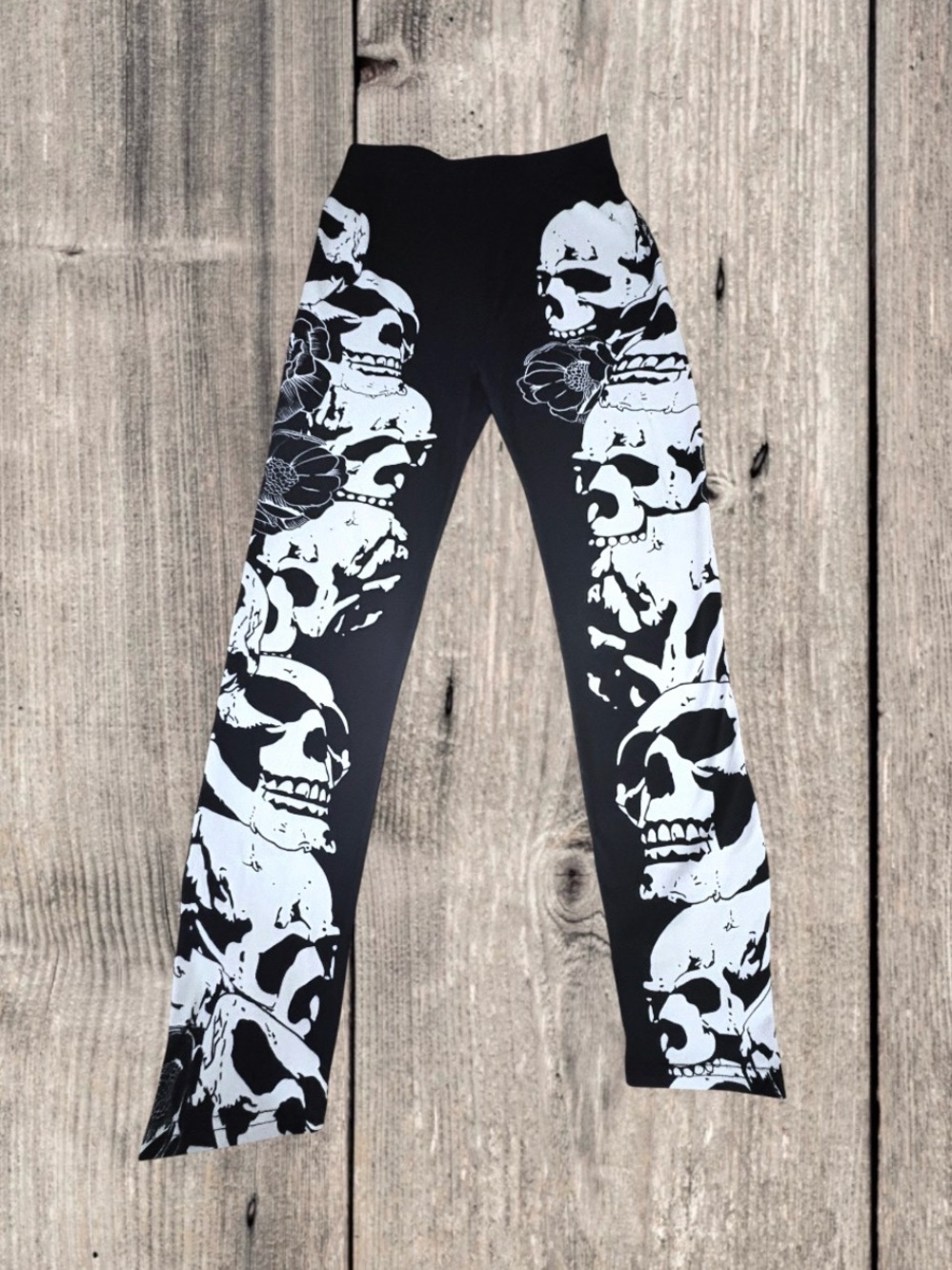 Black & White Floral & Skull Print Leggings Small